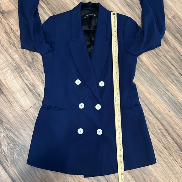 ZARA Woman Oversized Navy Double Breasted Blazer with Pearl Buttons Size Small - Picture 6 of 10